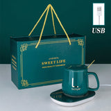 Ceramic Electric Heating Mug with saucer & spoon