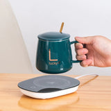 Ceramic Electric Heating Mug with saucer & spoon