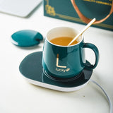 Ceramic Electric Heating Mug with saucer & spoon