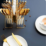 Marblene Pattern 24 Pcs Cutlery Set & Cutlery Holder