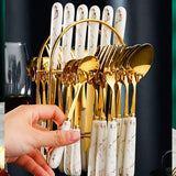 Marblene Pattern 24 Pcs Cutlery Set & Cutlery Holder